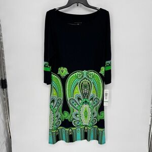 Tiana B. Black Dress with Green Paisley Accents